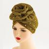 Shiny Fabric Oversized Flower Headscarf Hat with Pearl Indian Style Party Ball Gown Design Multi-Way Wear Cosmetic Decoration Cap