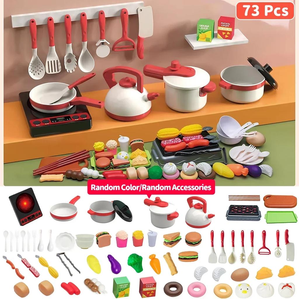 Non-Toxic Children Pretend Play Simulation Kitchen Toys Set Cookware Fruits Cutting Kitchen Accessories Cooking Toys For Kids Children Gifts
