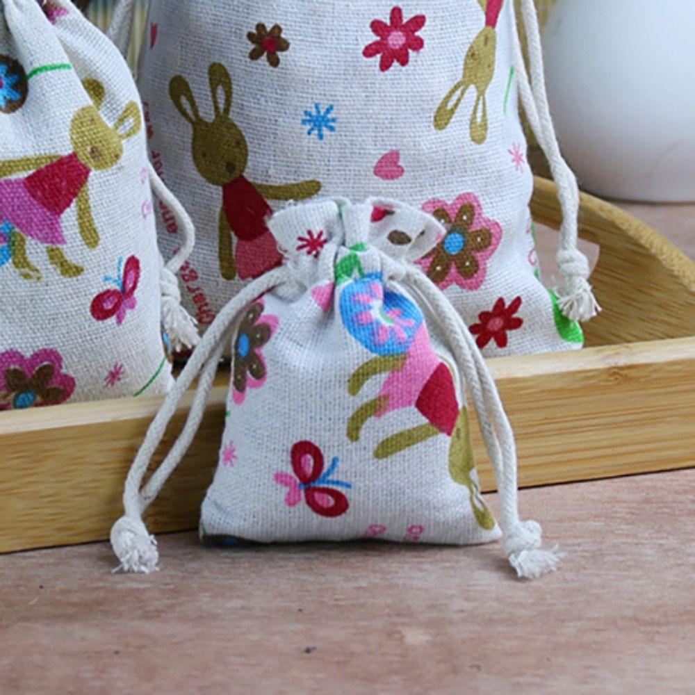 20pcs Mini Drawstring Linen Pouch Cartoon Packaging Coin Purse Jewelry Storage Bag Gift Bag