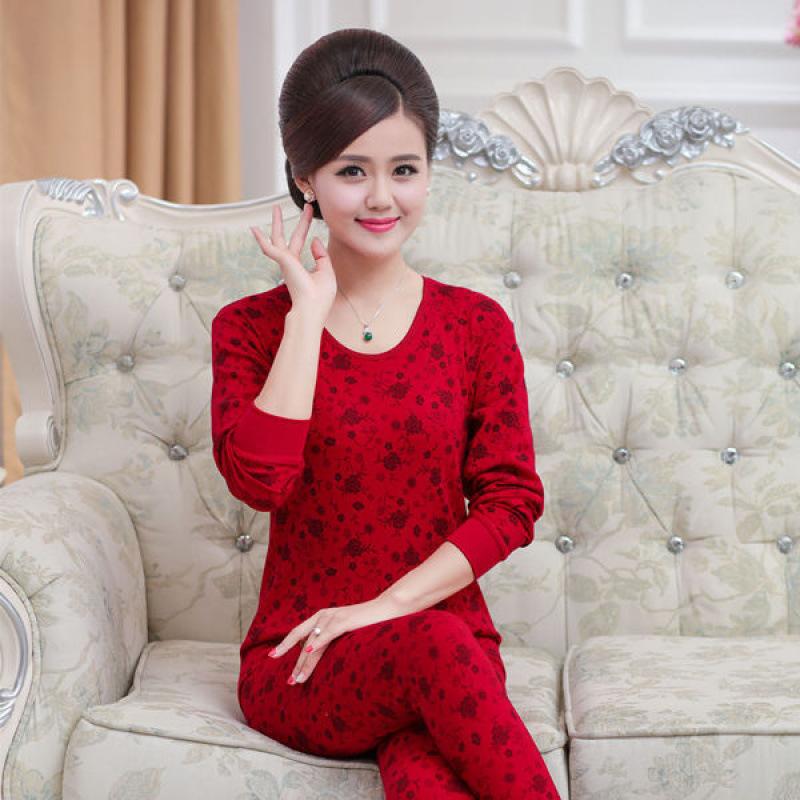 A High-neck, Thin and Large-sized Cotton Sweater Set for Middle-aged and Elderly Women In Thermal Underwear