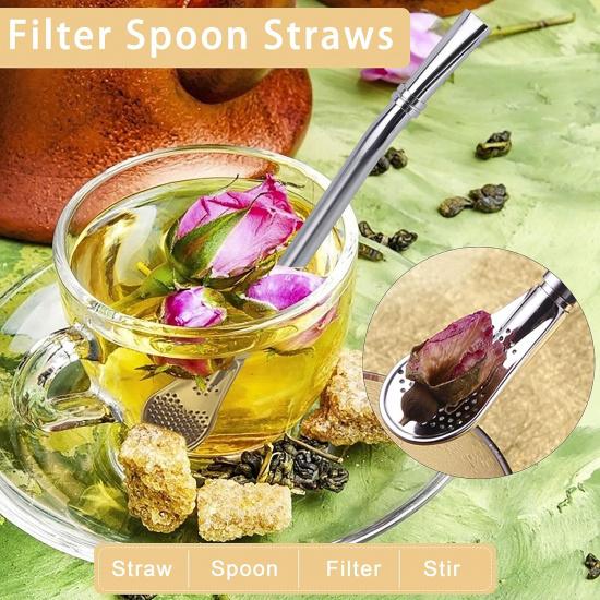 Bombilla Mate Yerba, 2 Pack Bombilla Yerba Mate Straw Filter, 2 In 1 Metal Straws Reble 304 Food-Grade Short Stainless Steel Straws Spoon Straw 6.2