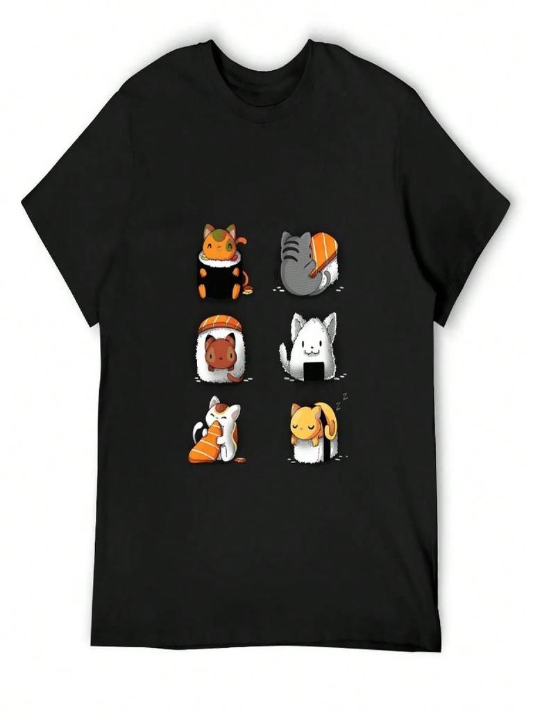 Cute Sushi Cats T-Shirt For A Boy Baggy Shirts Essential T Shirt Basketball Graphic Tees Plain T Shirts unisex