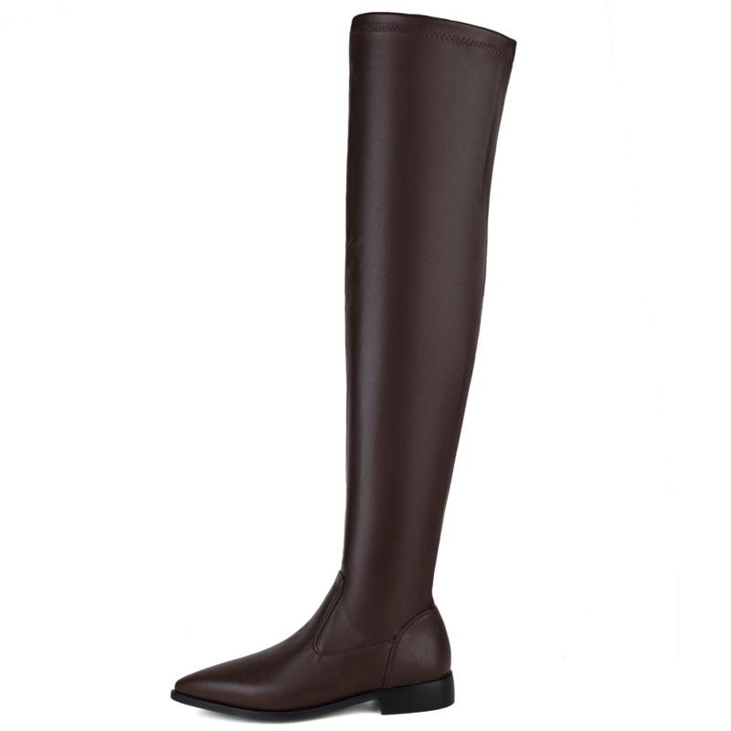 Elastic Women's Over the Knee High Boots Trend 2024 Long Winter Thigh High Boot Black White Flats Party Fetish Dance Shoes Lady