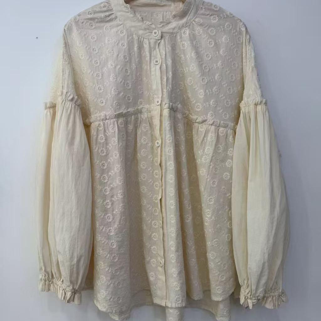 1116 Summer New Women's Crew Neck Japanese Cotton and Linen Shirt Loose Shirt Top Cardigan Vintage Mori Sweet
