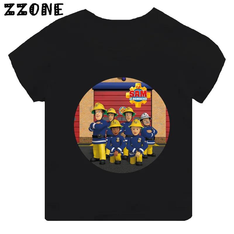 Hot Sale Fireman Sam Print Cartoon Kids Tshirt Funny Girls Clothes Baby Boys Black Short Sleeve T Shirt Children TopsTH2450