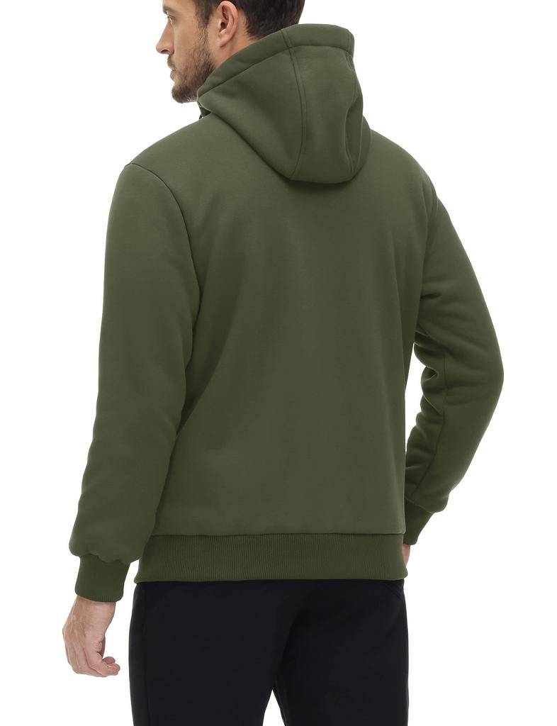 TACVASEN Soft and Warm for Casual Long Comfortable Solid Army Size XL Men's Fleece-Lined Sweatshirt, Winter, Outerwear, Sleeve, Top, Color, Green,