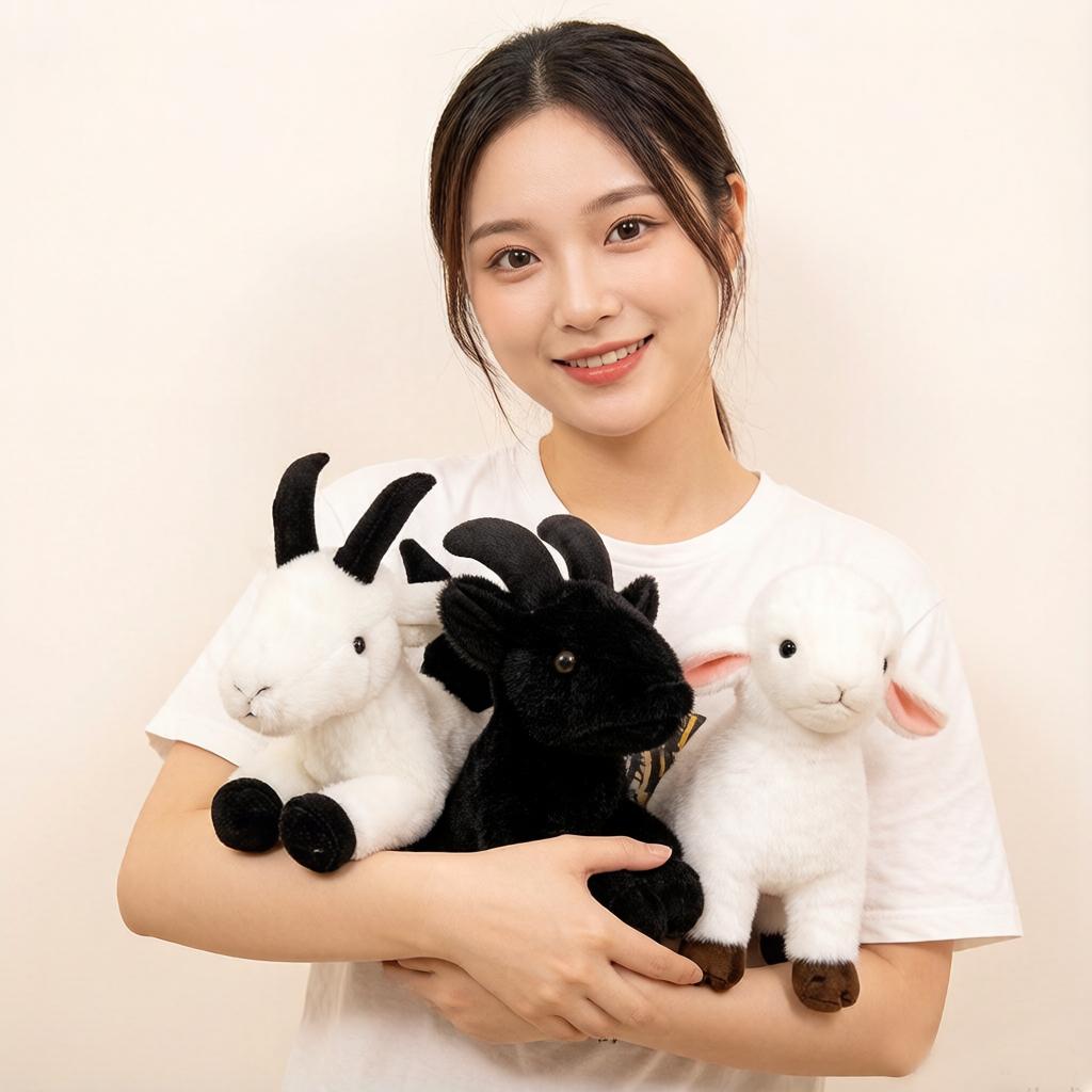 Favorite Toy Unisex White/Black Lying Sitting Goat Lamb Sheep Plush Toy Simulation Cute Grassland Animal Companion Plushie Gift