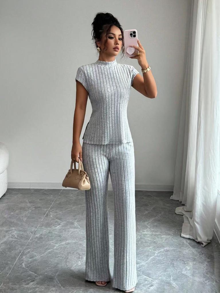New Women's Casual Solid Color Short Sleeve T-Shirt Set with Track Pants