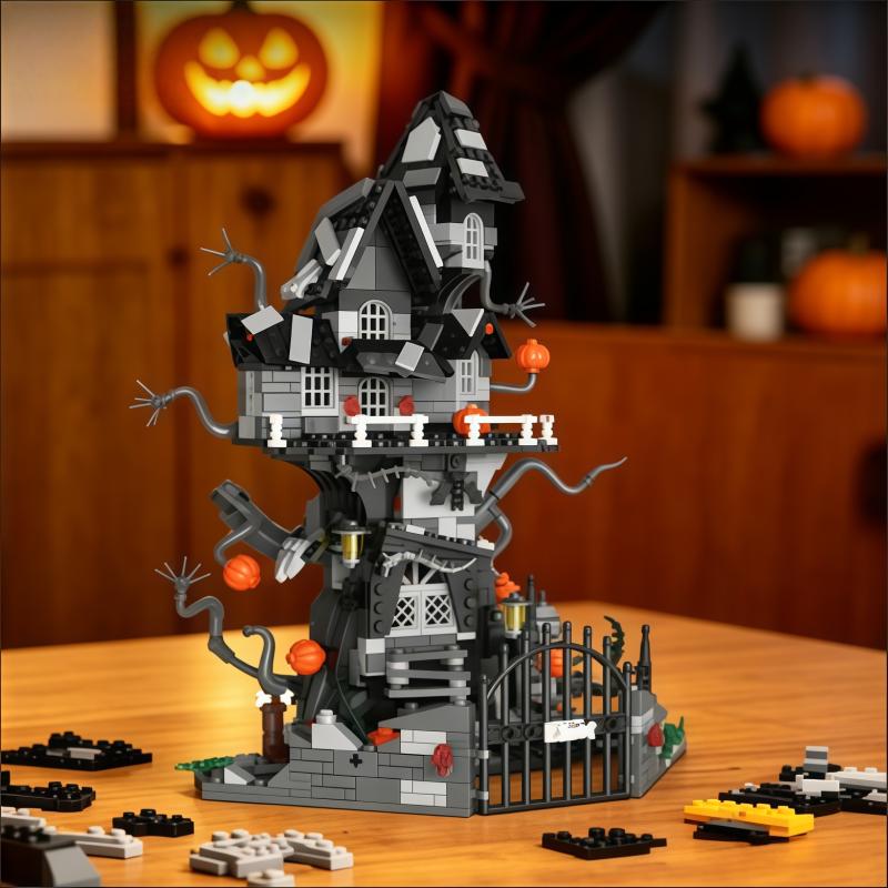 Blocchi da Costruzione Casa sull'Albero Infestata Fantasma più Venduti, Set di Assemblaggio Mansion Fantasma Decorata con Zucca, Decorati in Stile Thriller