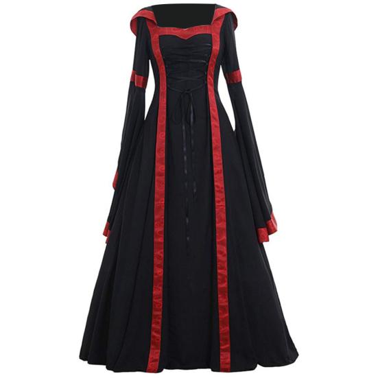 Abito Medievale Celtico da Donna con Lacci, Manica Lunga, Lunghezza Pavimento, Costume di Halloween