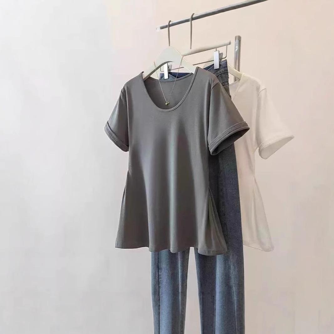 

Plus Size Women s Tummy-Concealing Slim Fit Short Sleeve Swing Top M серый
