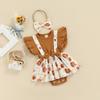 Infant Baby Girls Summer Romper, Ruffled Fly Sleeve Floral Printed Dress-Like Patchwork Bodysuit+Bow Headband