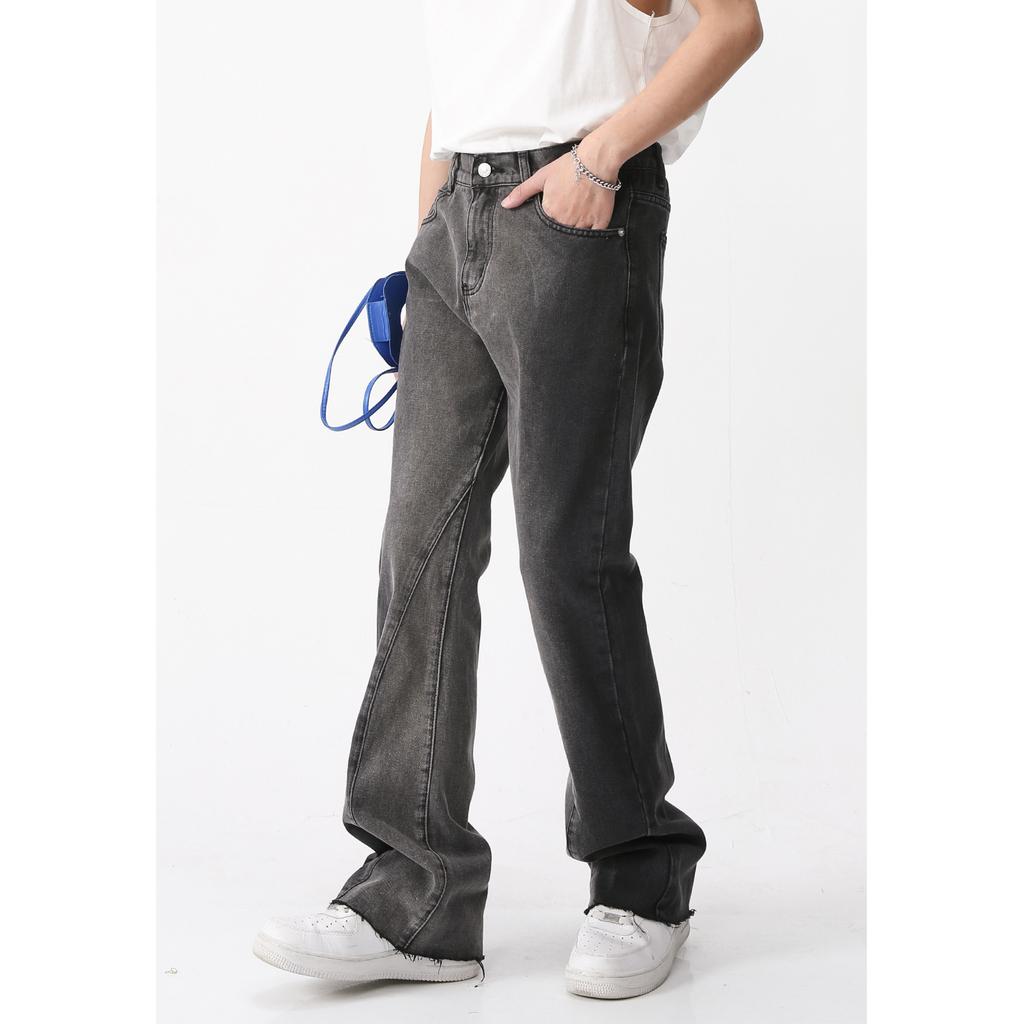 Men's Spring New Product Men's Gradient Slightly Ragged Denim Pants with Elastic Back Waist