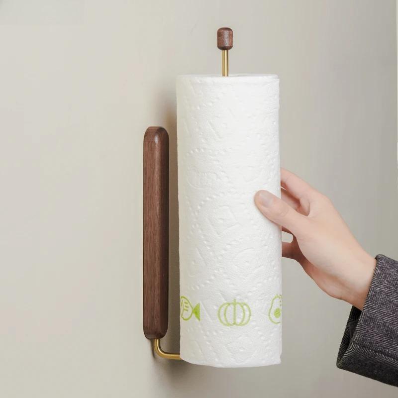 Walnut Wood Storage Holder Kitchen Paper Rack Wall Tissue Holder Paper Roll Rack Napkin Holder Cling Film Rack Storage Organizer