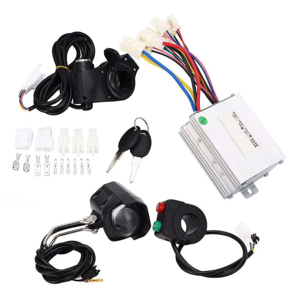 Bike Controller Thumb Throttle Set Brushed Controller Kit with Headlight Switch for Electric Tricycle Scooter 36V 350W