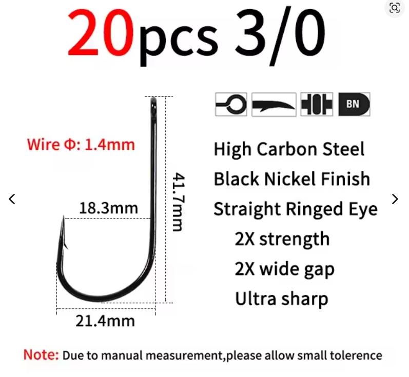 1/0 - 6/0 Short Shank Wide Mouth Aberdeen Hook 2X Strength & Gap Saltwater Fishing Hook Sabiki Rigs Big Streamer Fly Hook