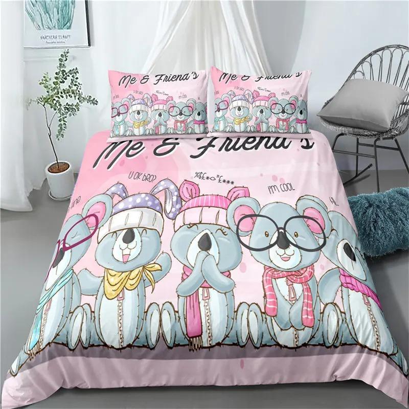 Cartoon Koala Bedding Set Boys Girls Twin Queen Size Duvet Cover Pillowcase Bed Kids Adult Fashion Home Textileextile