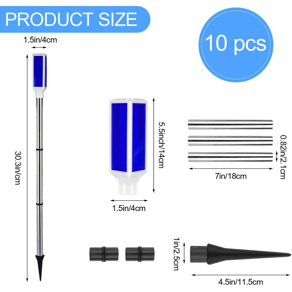 10Pcs Solar Powered Driveway Markers Reflective Driveway Lights Blue Landscape Driveway Reflectors For Snow Road Outdoor Yard Pa