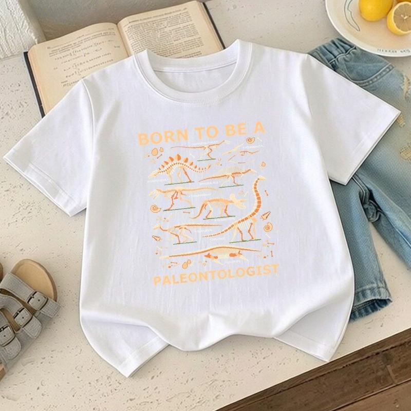 Boys Dinosaur Skeleton Print Crewneck Short Sleeve Tee 110 белый