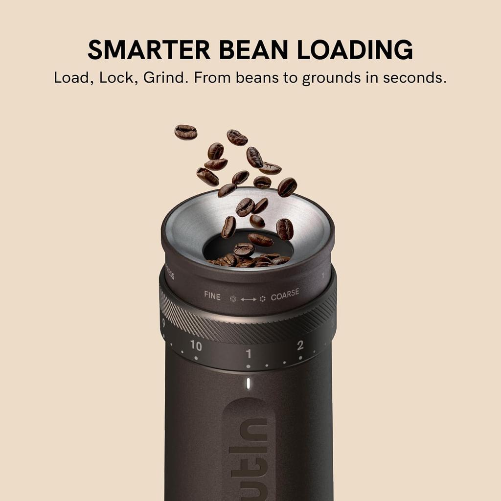 Fino Portable Electric Coffee Grinder, 28 Grind Settings, One-Button Burr Grinder with Fast-Charge Battery, Auto-Stop & Clog Pro