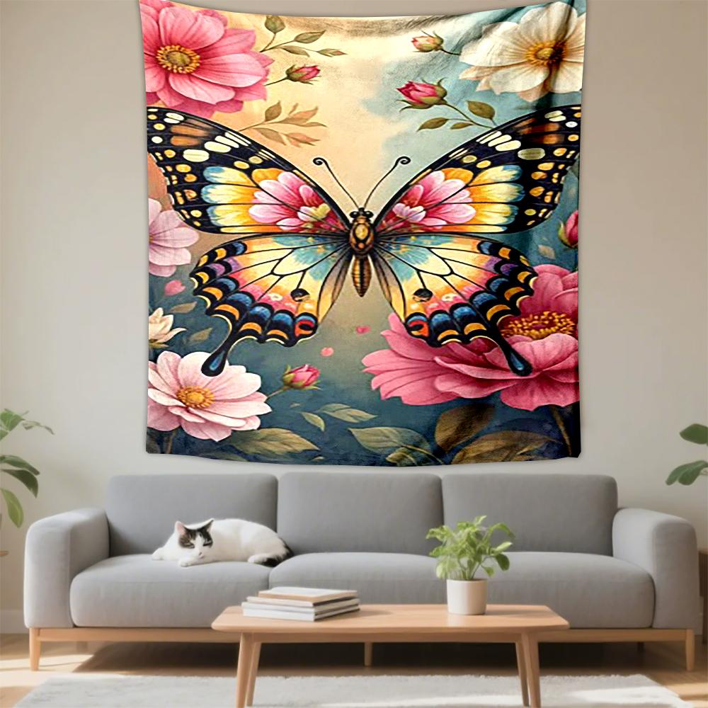 Vibrant Butterfly and Floral Artwork Patterned tapestry for bedroom and living room home decor
