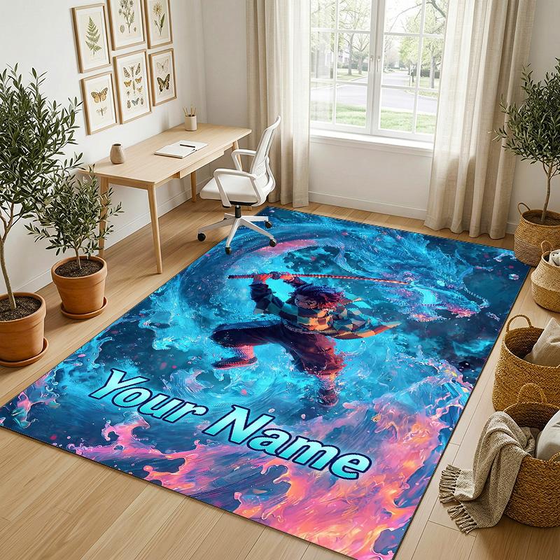 Personalized Crystal Velvet Carpet,Demon Slayer Custom Printed Name, Plush Area Rug For Home Indoor Decor