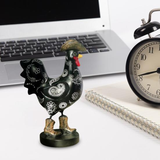 Cowboy Rooster Resin Figurine Cartoon Boot Cock Statue Animal Sculpture Home Office