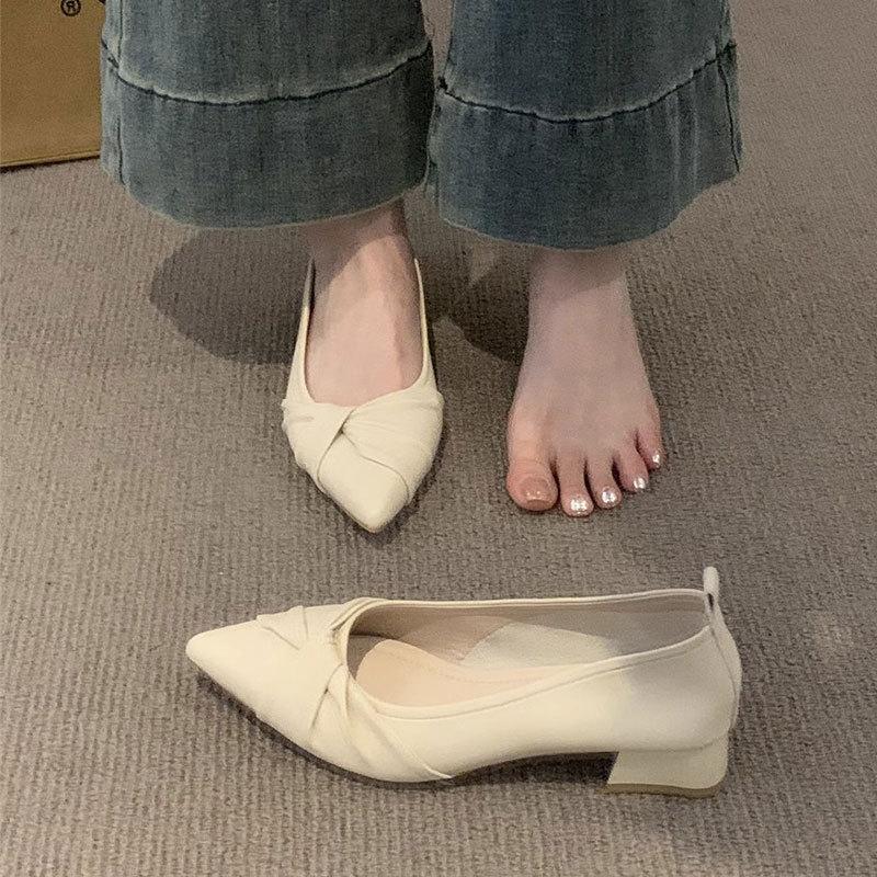Versatile Light Mouth Thick Heel with Skirt Temperament Ladyshoes Spring and Summer 2025 New French Evening Wind Pointed Single Shoes Women's Shoes
