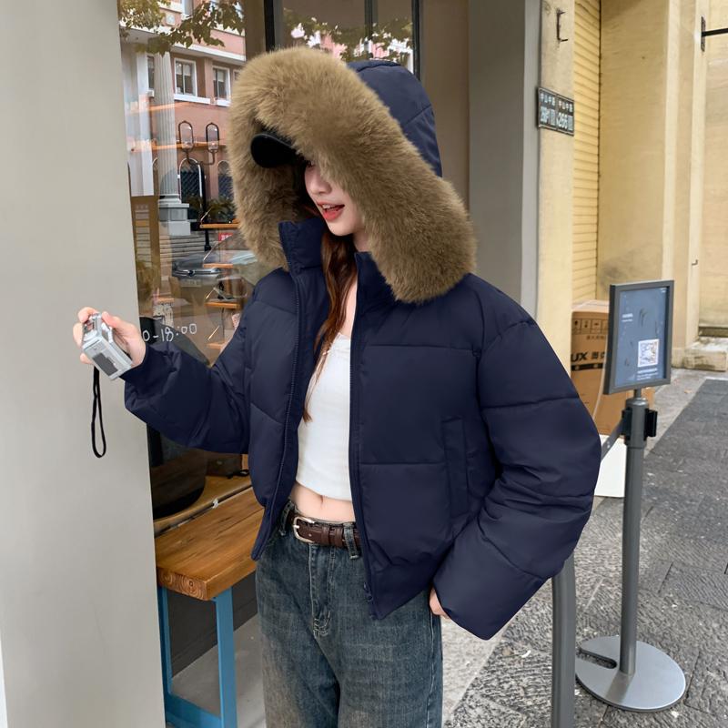 Podzim Zima Zateplená Teplá Parka Dámská Ležérní Jednobarevná Velká Kapsa Volná Krátká Bunda s Kapucí Svrchní Oblečení