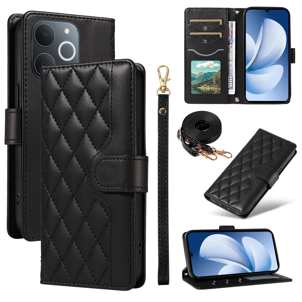 For Realme Narzo 80 Lite 4G/Realme Note 70T 4G/Realme Note 70 4G/Realme C71 4G (India) Wallet Case Rhombus Leather Phone Cover with Strap