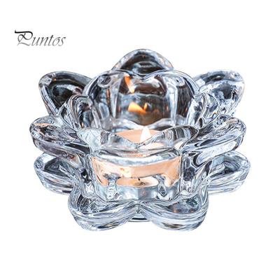 Decorative Glass Candle Holder Crystal Lotus Flower Tealight Holders, Tea Light Candlestick Decor Thick with Deep Grooved Plate, Multifunctional