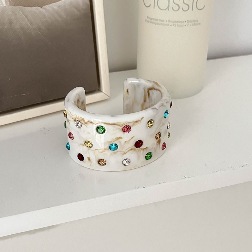 Vintage C-shaped Open Bracelet Resin Rhinestone Bracelet Temperament Chunky Bangle  Women