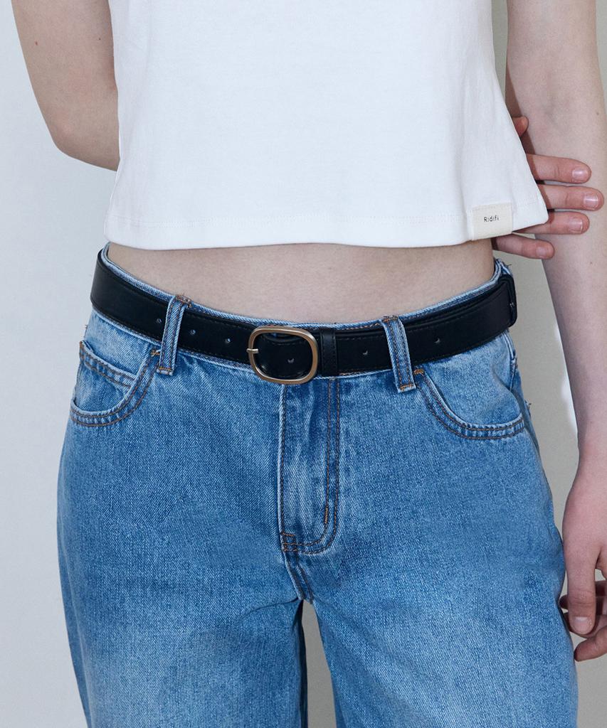 LADY VOLUME Oval Buckle Belt (Black)