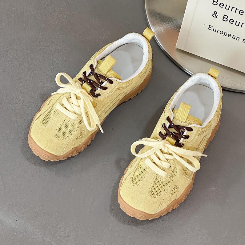 

Leather inner height increase Women s spring and summer Small thick-soled women s shoes Sports and leisure shoes Mesh breathable 35 жёлтый