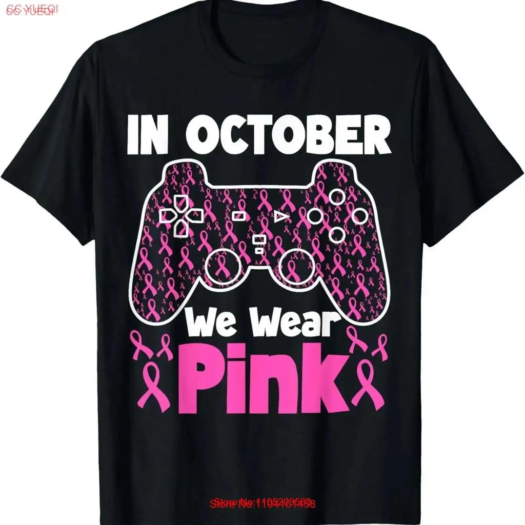 In October We Wear Pink Breast Cancer Gaming Kids Boys Youth T Shirt Vintage Graphic Stylish Breathable