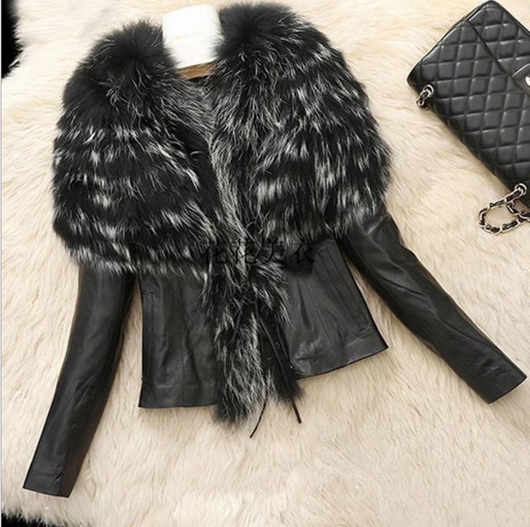 Two-Piece Striped Faux Fox Fur Leather Coat