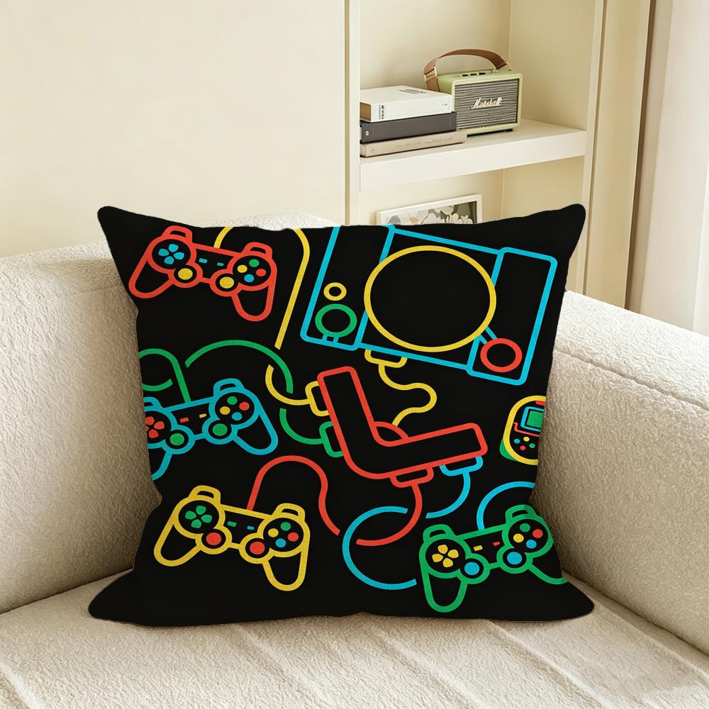 C-Colorful Game Controller Cushion Cover Natural Linen Pillowcase Set, All-In-One Decor For Sofa, Bedroom & Chair