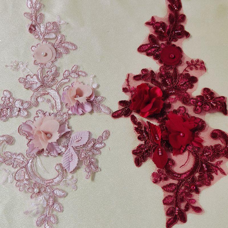 Color Beads Car Bone Lace Pair Flower Wedding Dress Children'S Clothing Dance Clothes Accessories Diy Handmade Fabric Flowers