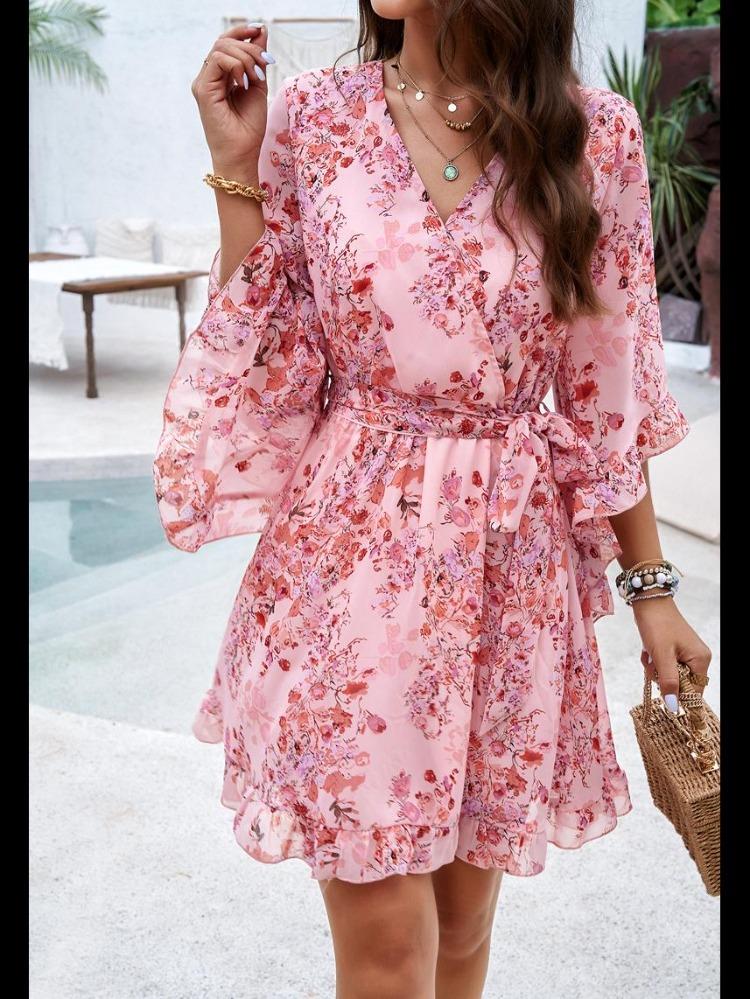 Elegant Lace Printed Dress for Women Spring Summer by Diyun