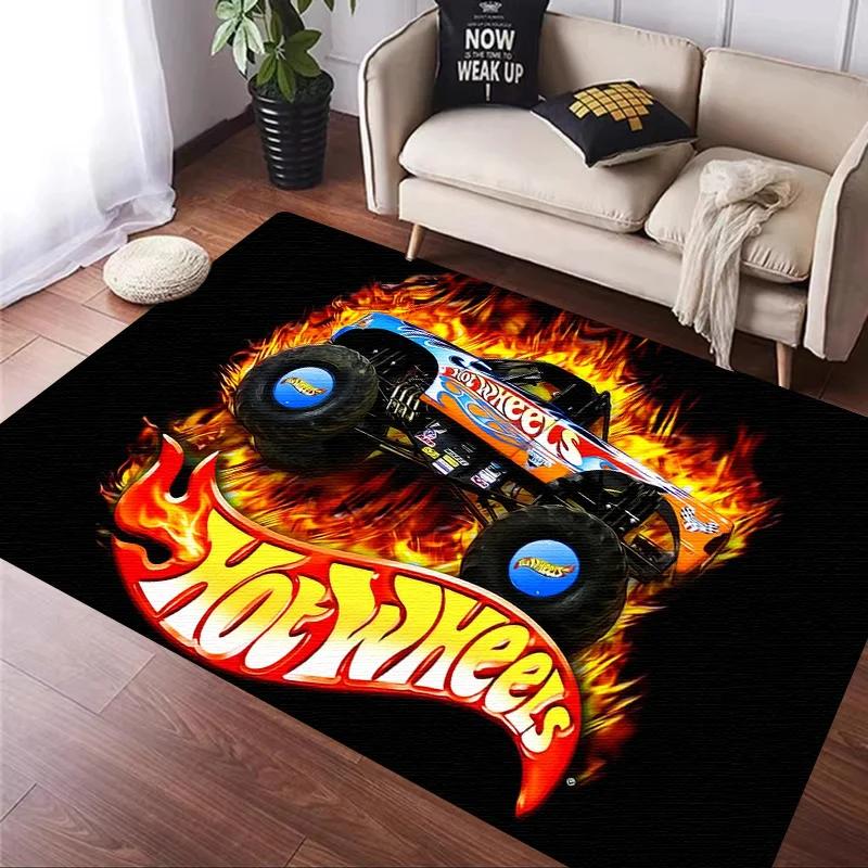 H-Hot Wheels-Themed Large Carpet Mat for Bedroom and Living Room Decor Stylish Area Rug Long Hallway Entryway Doormat Durable
