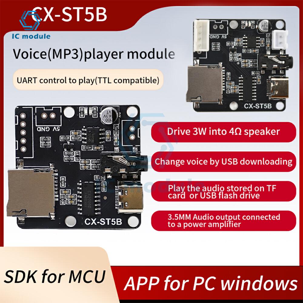 DC3.3-5.2V SF5A/ST5B Serial Port Mp3 Voice Chip Module Microcontroller Control Triggers Voice Module TF Card Custom Audio Module