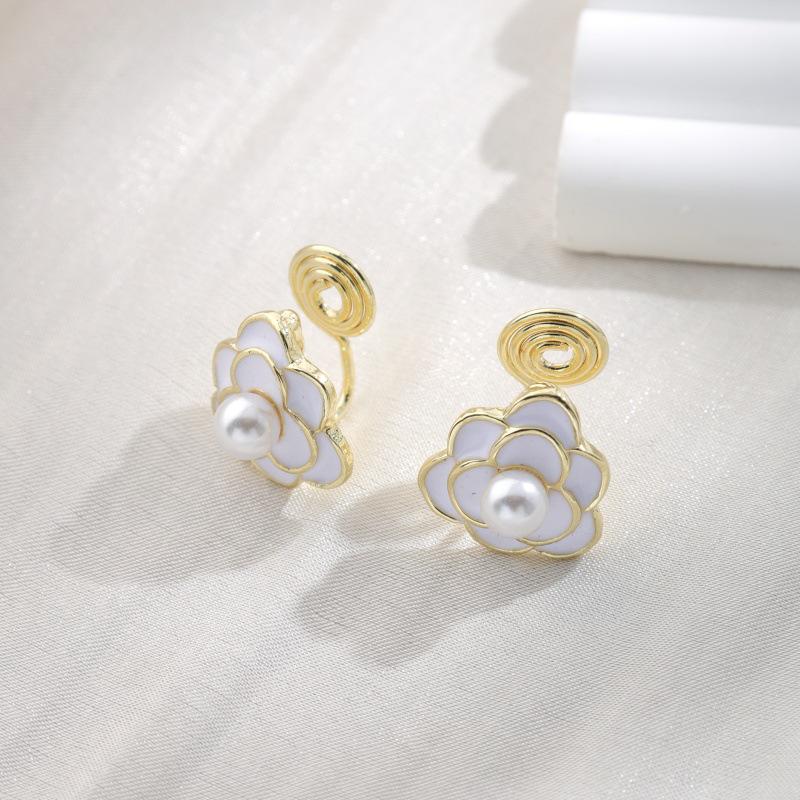 Kamelie Mückenspirale Halter Perlenblume Retro Ohrclips Ohrringe - Kein Piercing erforderlich