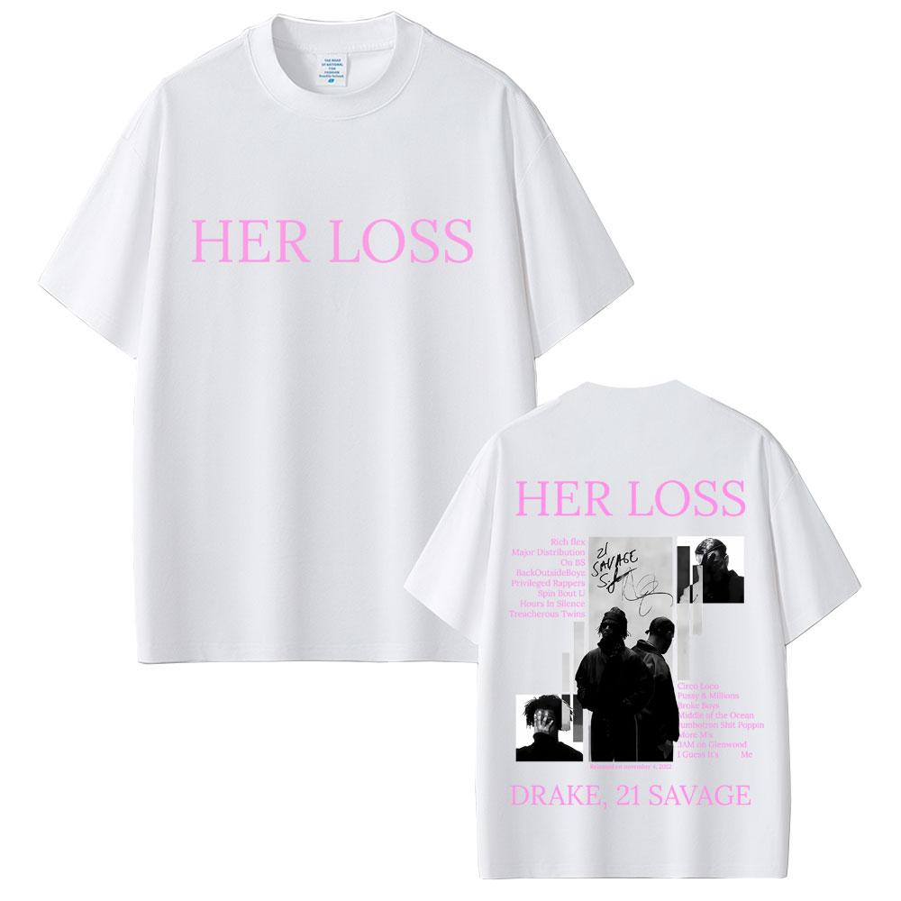 Rapper Drake and 21 Savage Her Loss Album Graphic T-shirt Unisex Hip Hop Fashion Pop Music T Shirts Casual Cotton Vintage T-shirts