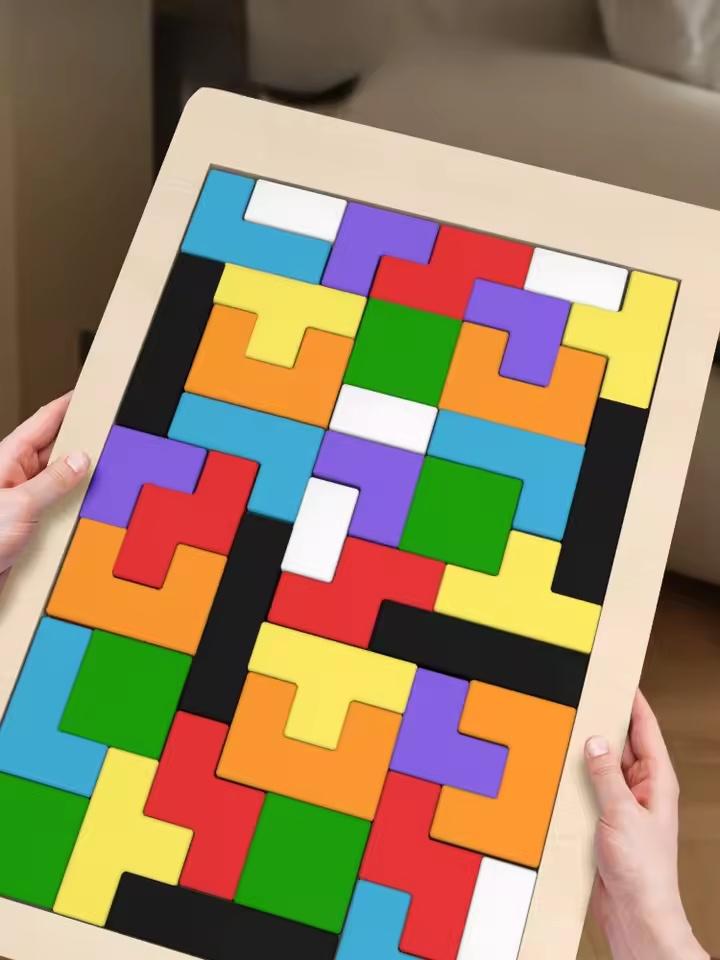 Wooden Building Block Puzzle Toy Tangram Puzzle Intelligent Colorful 3D Russian Building Block Children Montessori Education