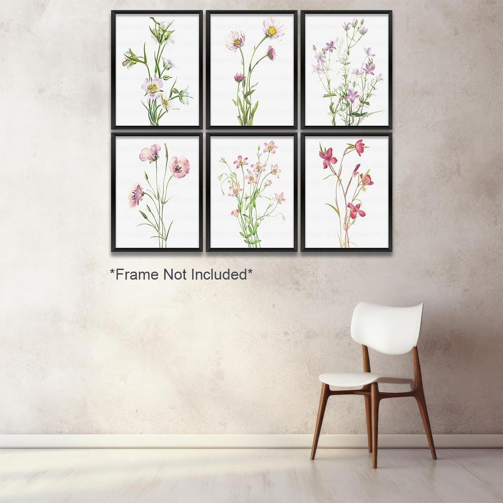 Gubrandin 6PCS Vintage Botanical Wildflower Art Wall Art Prints Artwork Paintings for Home Farmhouse Office Bathroom Kitchen Bedroom Wall Decor (8x10