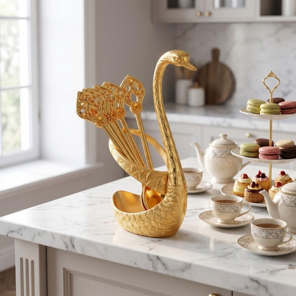 6Pcs with Swan Shaped Base Swan Fruit Spoon Elegant Dessert Spoon Coffee Spoon  Kitchen