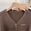 Fashion Plus Velvet Padded Sweater All Match Casual Knit Bottoming Shirt Women Autumn Winter Elegant Slim V-neck Tops