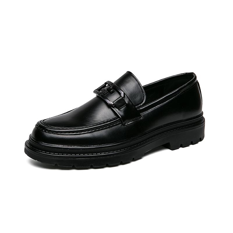 Summer New British Street Style Black Genuine Leather Loafers For Men's Daily Casual Party Dress Height Increasing Shoes Men
