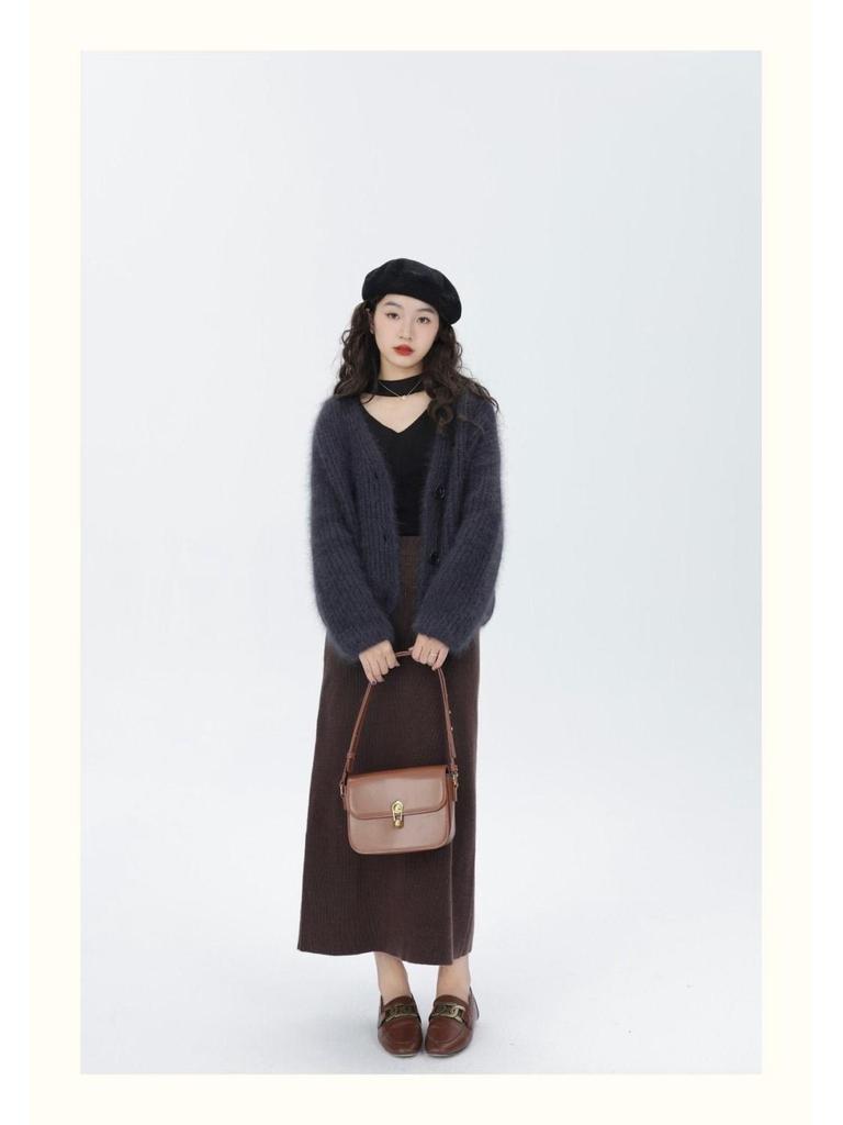 Korean Style V-Neck Loose Knit Cardigan - Soft, Fluffy, Gentle Women's Fashion