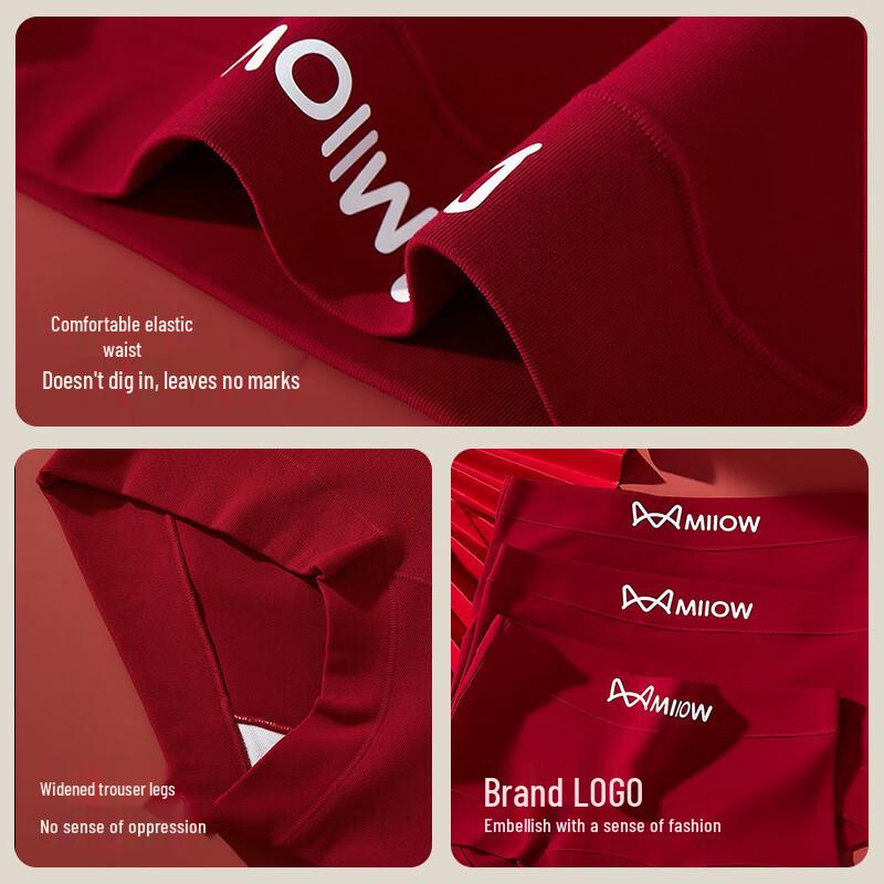 Maoren Women's Lucky Red Year Flat-Corner Underwear 3-Pack